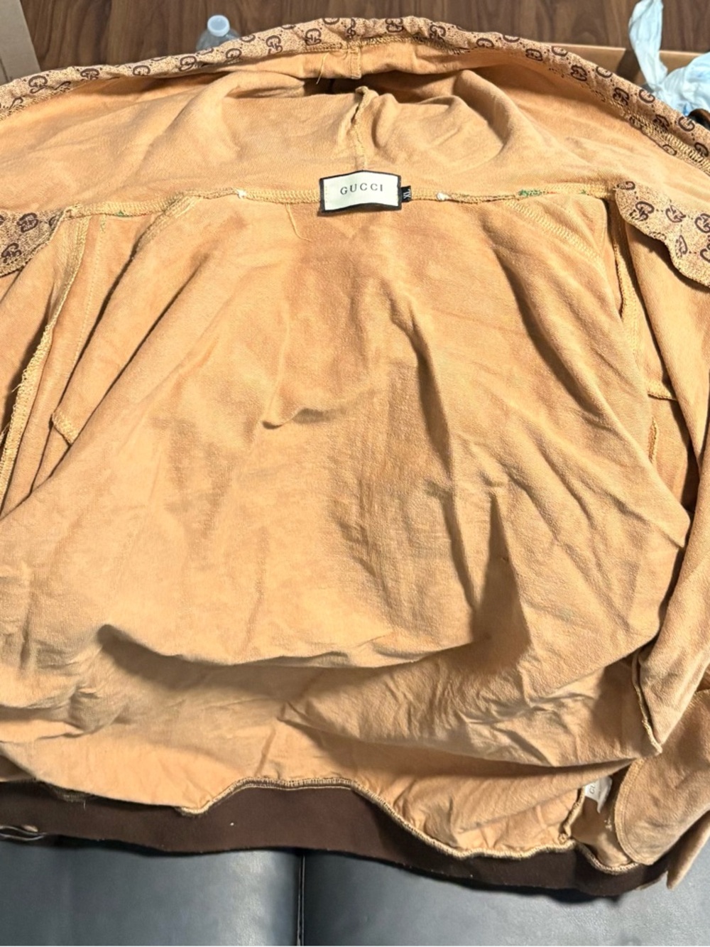 Gucci Brown GG Monogram Zip-Up Hoodie Vest with Red & Green Patch - Picture 6 of 8